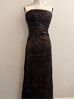 Strapless Textured Maxi dress Evening Gown in Dark Brown black ruched bodice